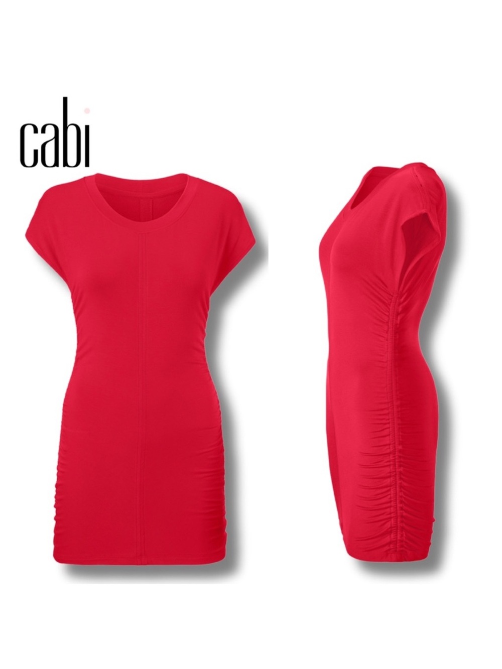 Cabi Red Whistle Tunic Style 5616 sz L Large Ruched Limited Edition Mini Dress